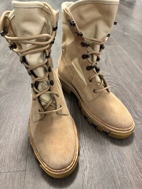 Ladies Balenciaga Tan Suede Combat Boots - Stylish Lace-Up Boots